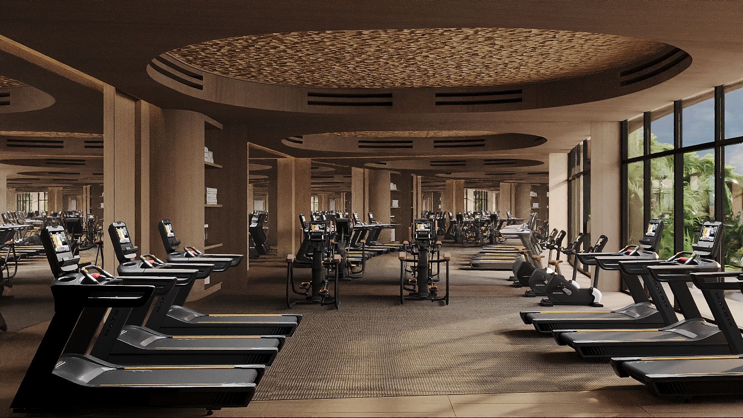 Salle de cardio-training sous le plafond circulaire