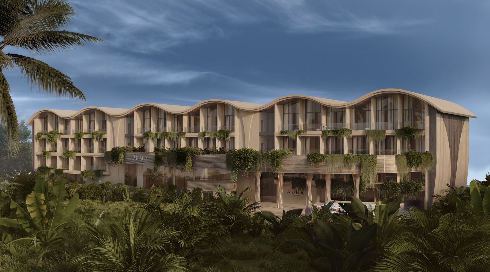 Façade principale du resort Aura