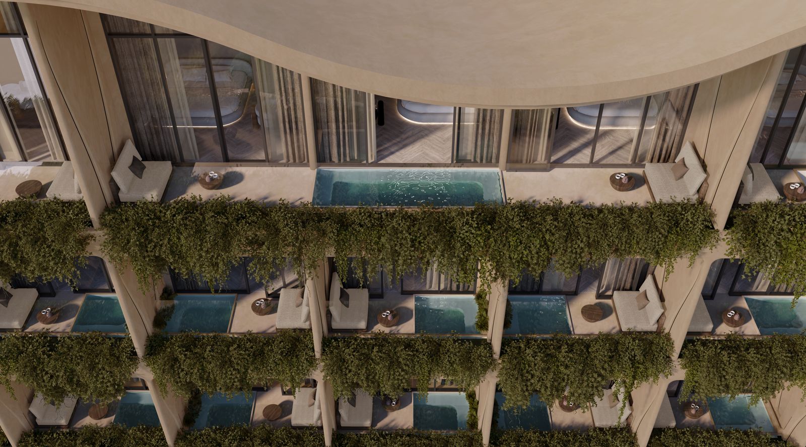 Terrasses des appartements avec bassins privatifs