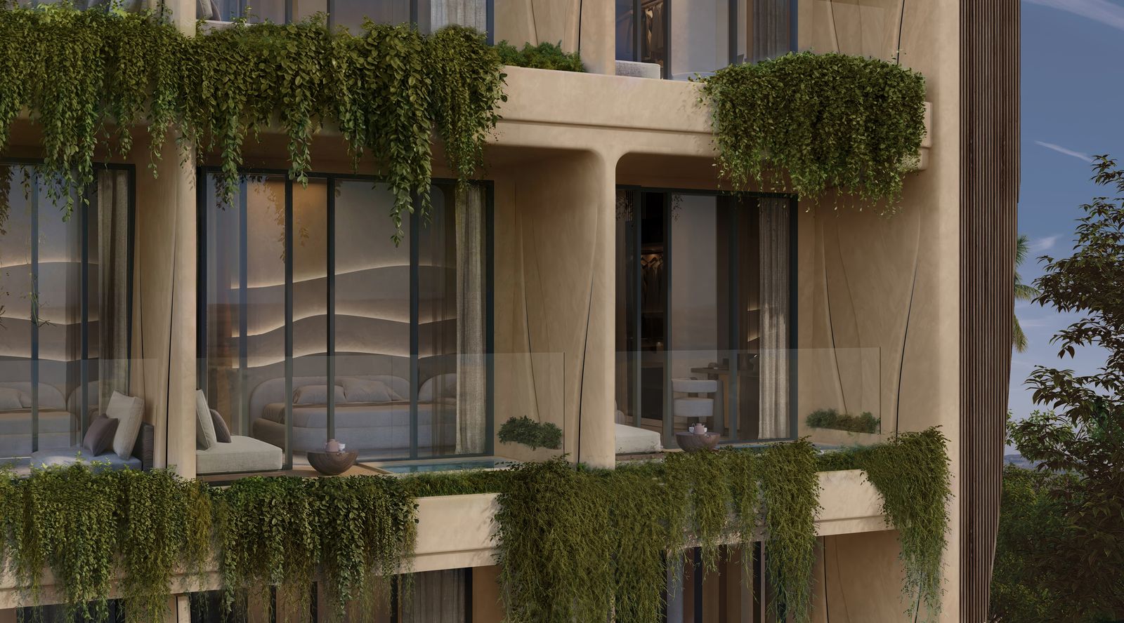 Détail de façade et végétation retombante