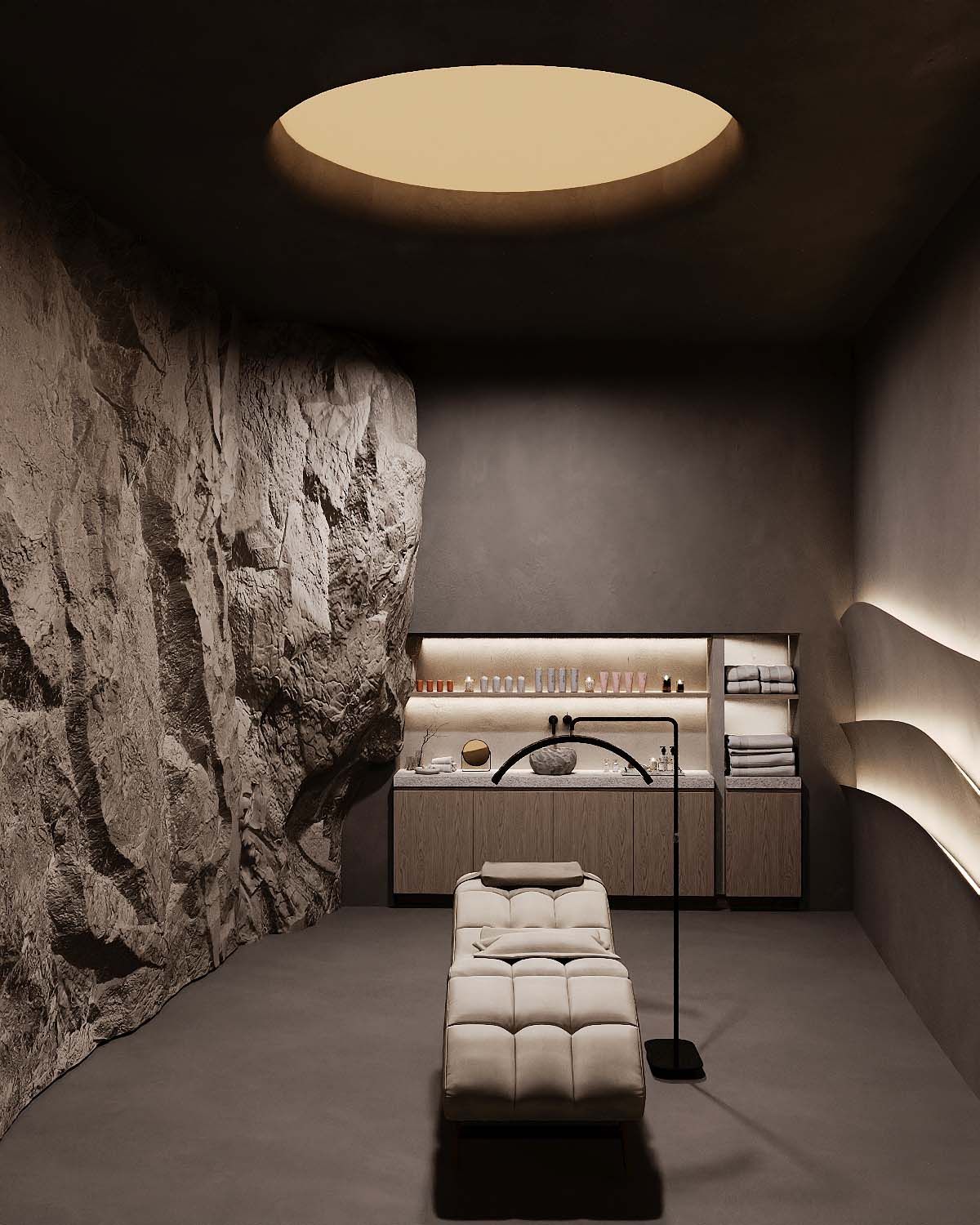 Cabine de soins avec table et desserte