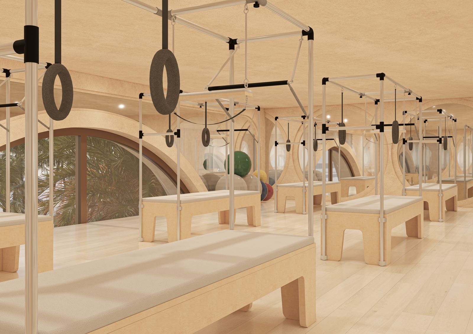 Studio de Pilates, tables cadillac sous les arcades