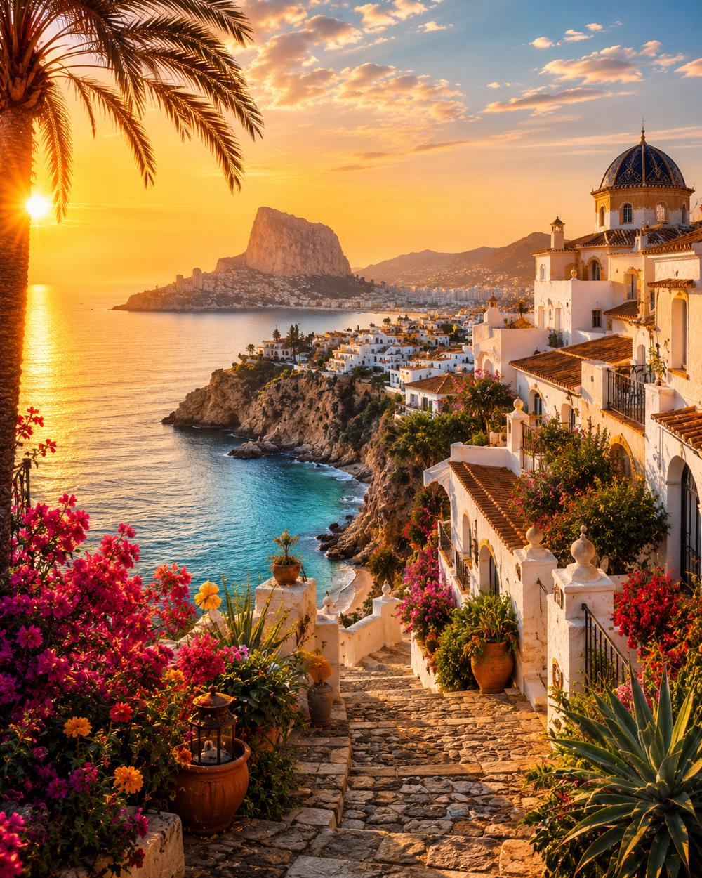 Village de la Costa Blanca au coucher du soleil